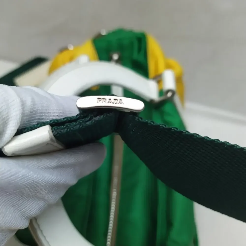PRADA Two-Way Yellow Green Nylon Top Handle Zipper Satchel Crossbody Bag